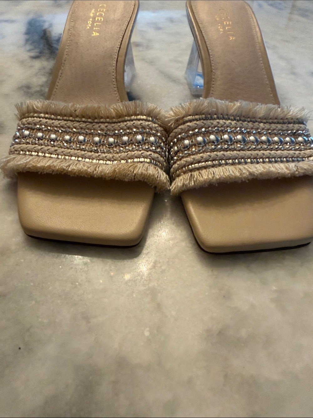 CECELIA NEW YORK Beige Embellished Fringe CINDER Slide Mules 7.5 - Picture 12 of 12